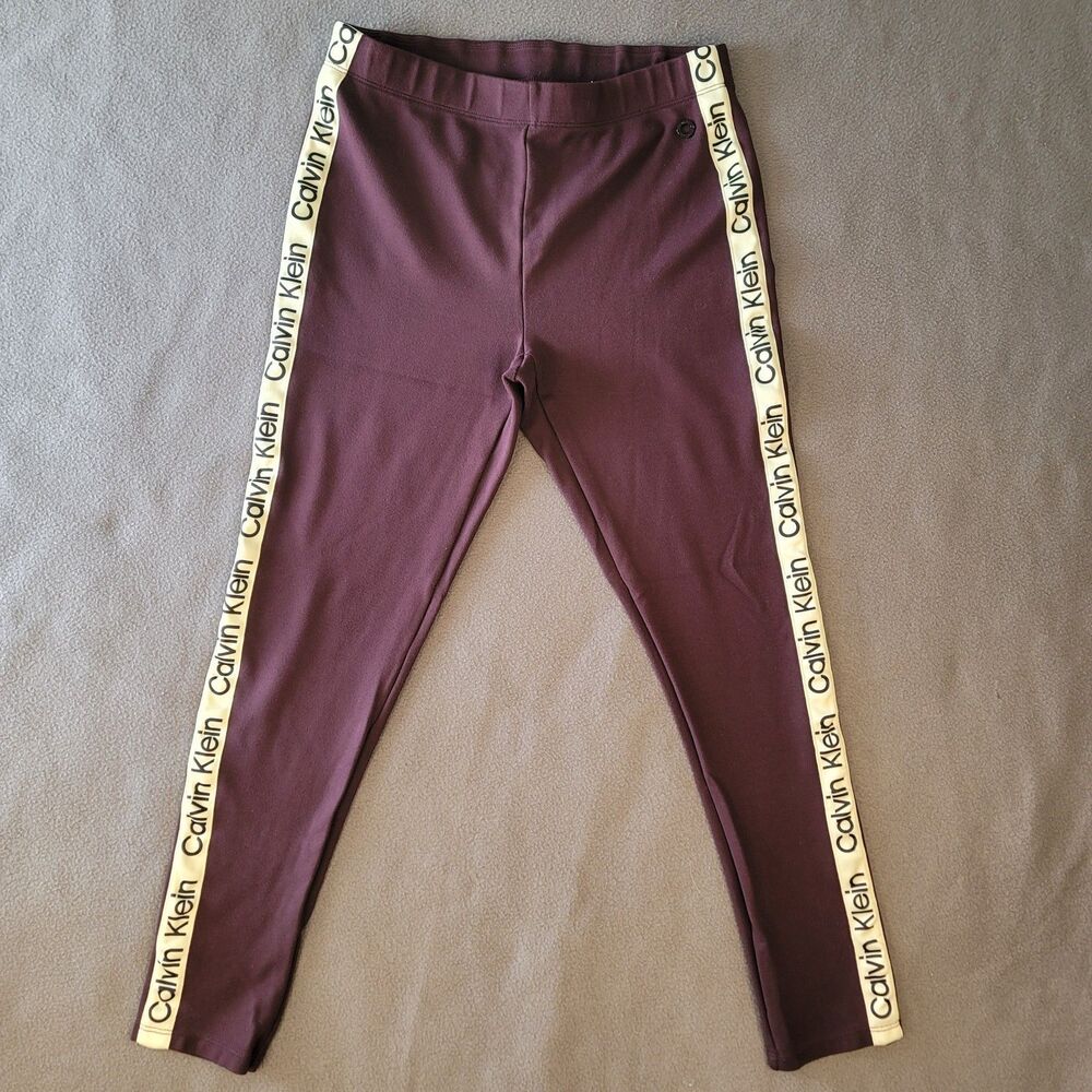 Calvin Klein Performance Logo Tape Leggings Burgundy Plum Womens Size M